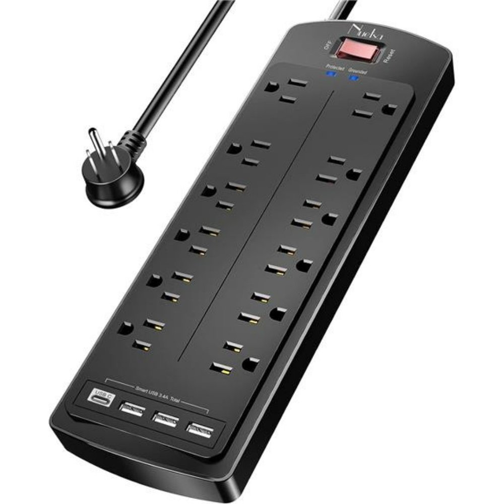 Power Strip,  Surge Protector with 12 Outlets and 4 USB Ports, 6 Feet (Black)